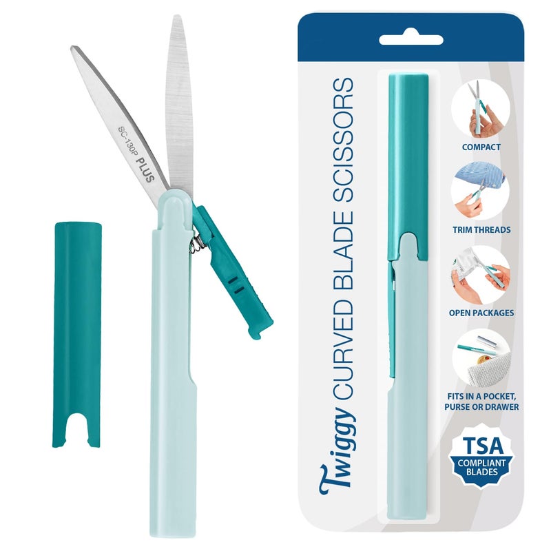 Plus Pen Style Non-Stick Compact TSA Twiggy Scissors with Cover, Turquoise - Image 1
